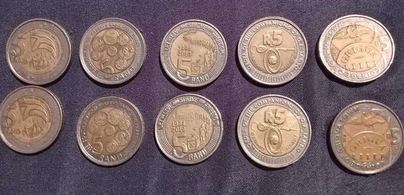 RSA 5 COMMEMORATIVE COINS ( TOTAL OF 10 COINS)