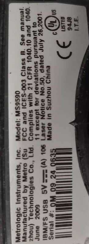 BAR CODE SCANNER : METROLOGIC MODEL NO: MS9590