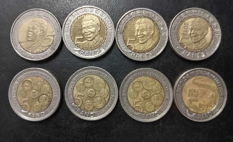 RSA R5 COMMEMORATIVE COINS. MANDELA / SA RESERVE BANK / LET US LIVE AND STRIVE FOR FREEDOM .