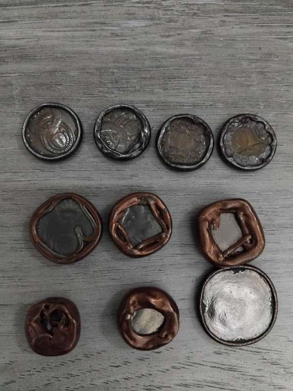 COINS : RSA 10 CENTS & R1. DAMAGED BY HEAT IN TUMBLE DRYER.