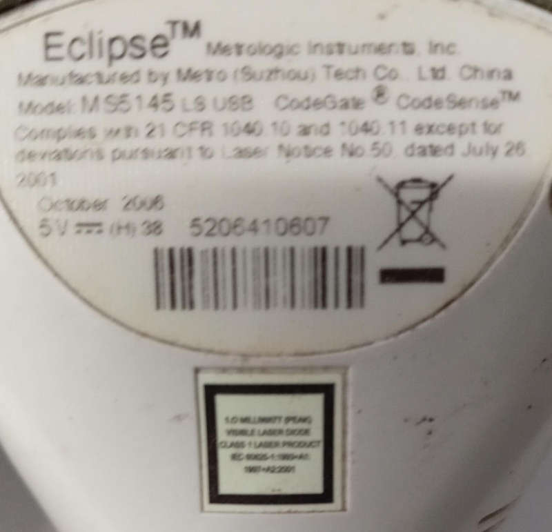 BAR CODE SCANNERS. METROLOGIC ECLIPSE. MODEL NO MS5145.