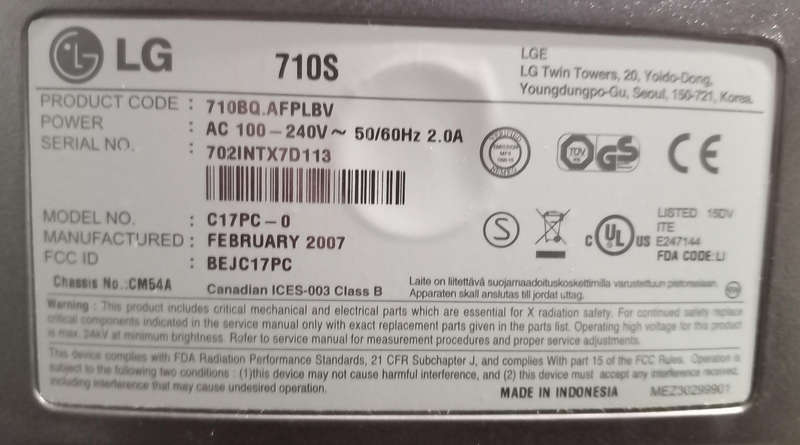 LG 710S COMPUTER COLOUR MONITOR. MODEL NO : C17PC-0