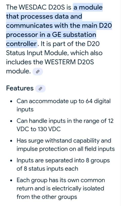 GE WESDAC D20S SUBSTATION CONTOLLER