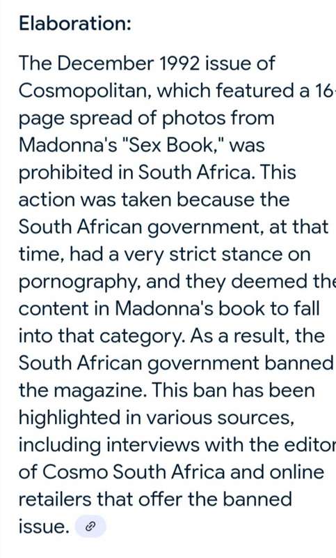 BANNED IN SA. 1992 COSMOPOLITAN MAGAZINE FEATURING PICTURES OF MADONNAS SEX BOOK.