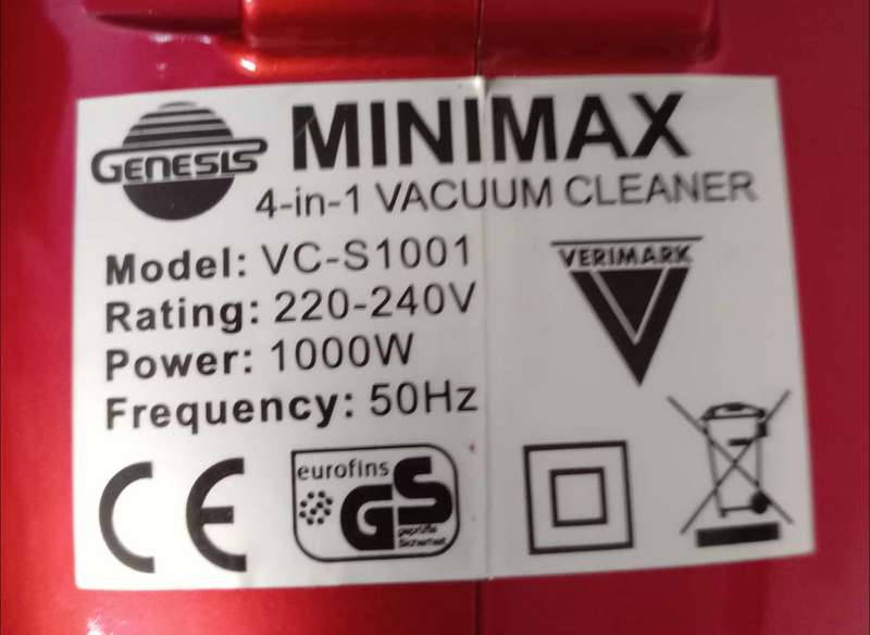 GENESIS MINIMAX MODEL: VC-S1001 FOR SPARES. NOT WORKING.