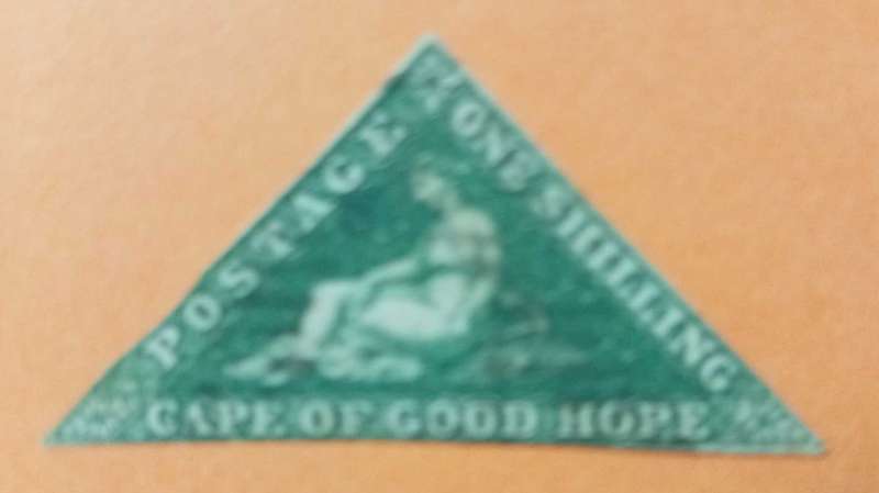CAPE TRIANGLE 1 SHILLING DARK GREEN CAPE OF GOOD HOPE. 1855 USED. CC 8b.