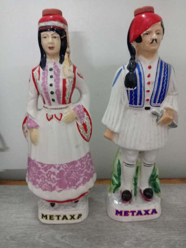 VINTAGE HAND PAINTED METAXA OUZO FIGURINES ( 1970'S)