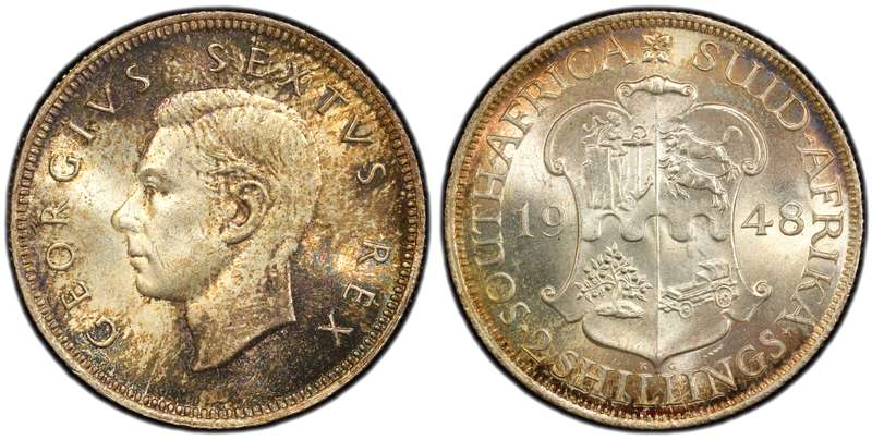 MS-65 SA Union 1948 Silver 2 Shillings #Beautiful Gem# Pcgs Low mintage 6773 -grab a bargain