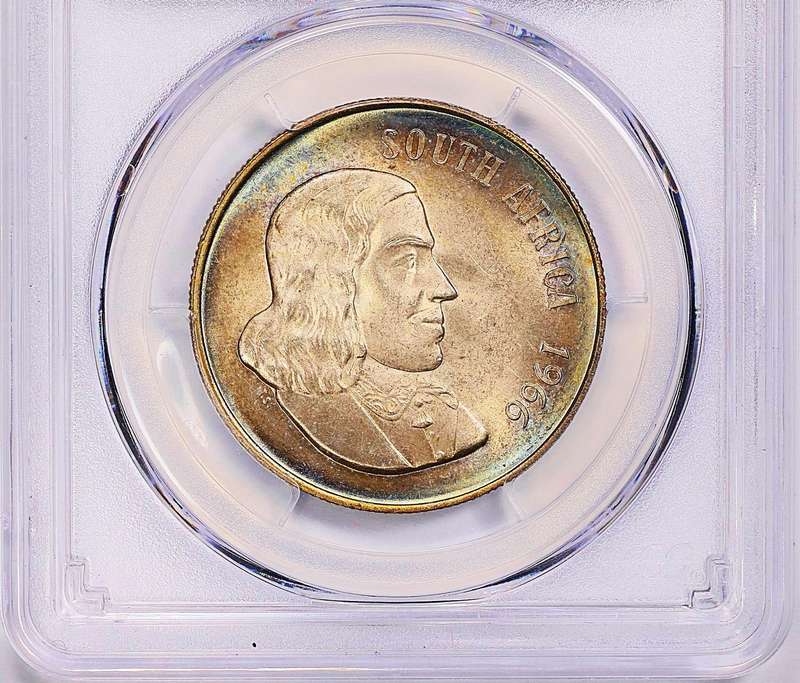 MS66 - 1966 Silver R1 NGC "SOUTH AFRICA" English Legend - Toned - Only 1 finer -grab a bargain