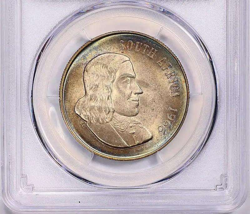 MS66 - 1966 Silver R1 NGC "SOUTH AFRICA" English Legend - Toned GEM- Only 1 finer -grab a bargain