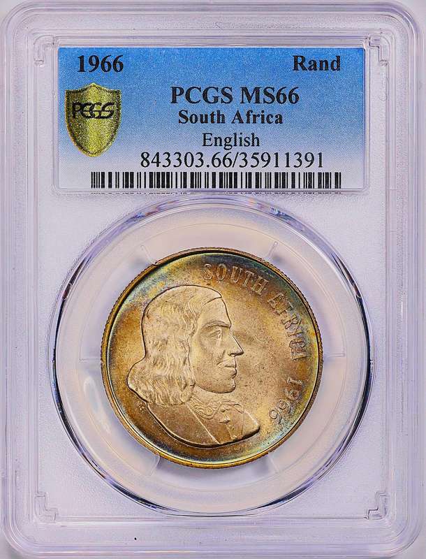 MS66 - 1966 Silver R1 NGC "SOUTH AFRICA" English Legend - Toned - Only 1 finer -grab a bargain