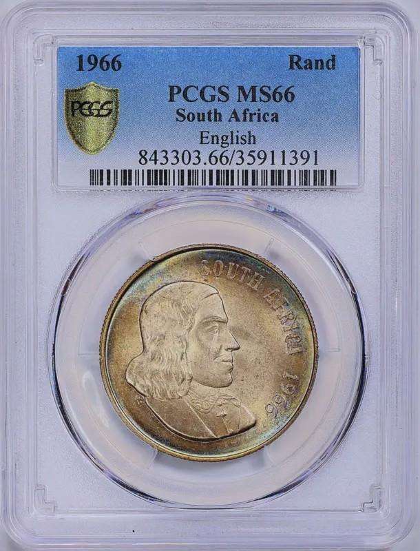 MS66 - 1966 Silver R1 NGC "SOUTH AFRICA" English Legend - Toned GEM- Only 1 finer -grab a bargain