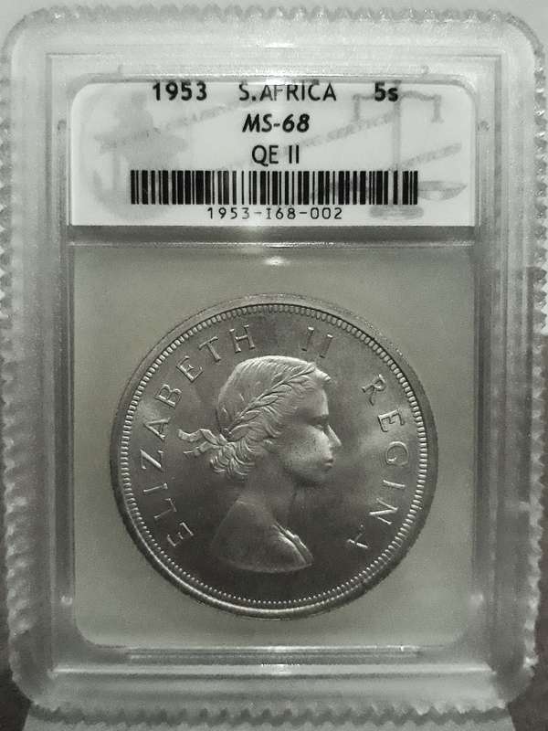 Worlds Best!!!!! 1953 MS68 5 Shillings QE2 Union Crown-"Top Pop" Sangs Gem-Crown Collectors Choice