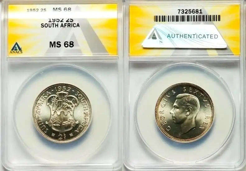 Worlds Best!!!!!! 1952 Ms68 2 SHILLINGS -Finest Known "TOP-POP" Anacs GEM - grab n` bargain
