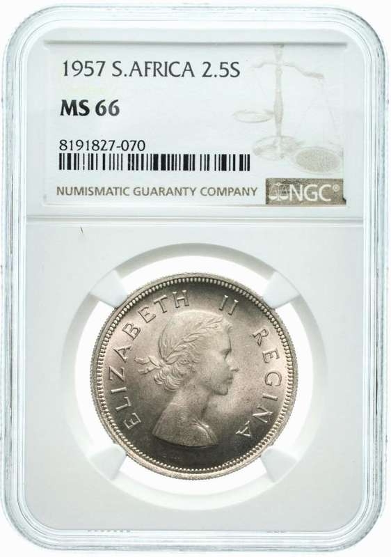 #RARE Ms66-1957 2.5 Shillings# NGC-"Pop 1/0-Stand Alone-FINEST KNOWN #Key Date# GEM!!!! - grab it