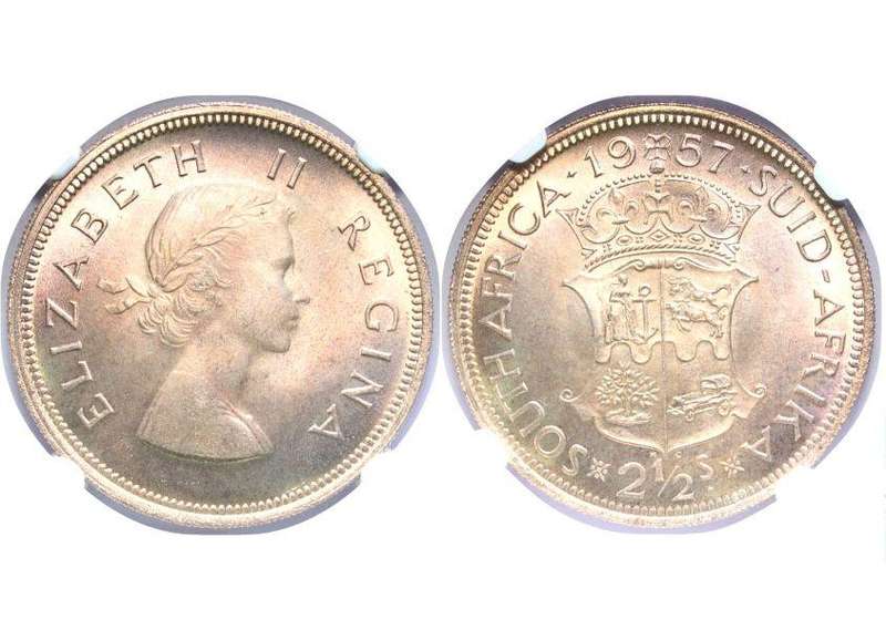 #RARE Ms66-1957 2.5 Shillings# NGC-"Pop 1/0-Stand Alone-FINEST KNOWN #Key Date# GEM!!!! - grab it