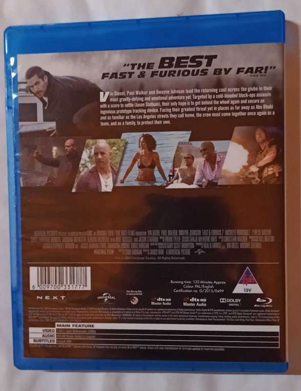 Fast and Furious 5, 6 and 7 on Blu-ray