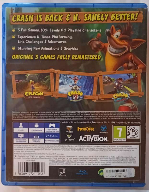 Crash Bandicoot N Sane Trilogy for Ps4