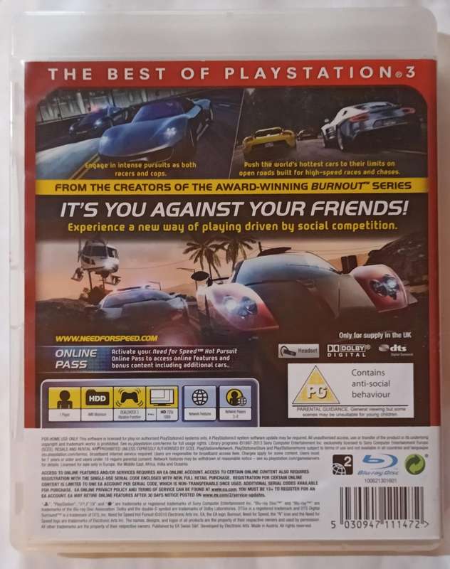 Need for Speed Hot Pursuit for Ps3 (CIB)