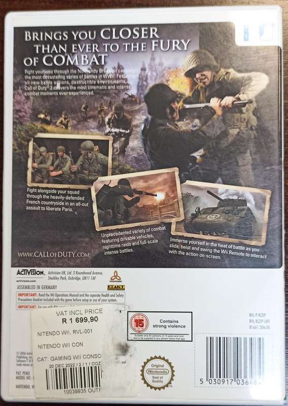 Call of Duty 3 for Nintendo Wii (PAL CIB)