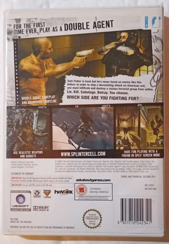 Splinter Cell Double Agent for Nintendo Wii PAL CIB
