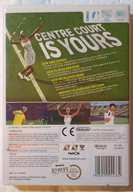 Topspin 4 for the Nintendo Wii PAL CIB Mint