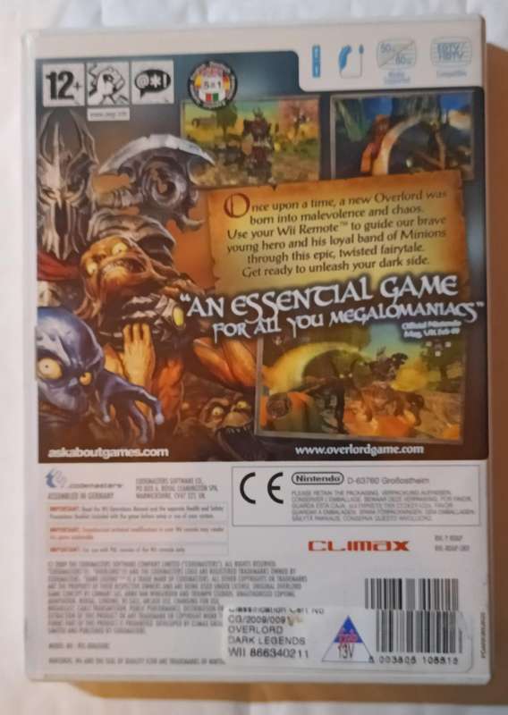 Overlord Dark Legend for the Wii - PAL CIB Mint