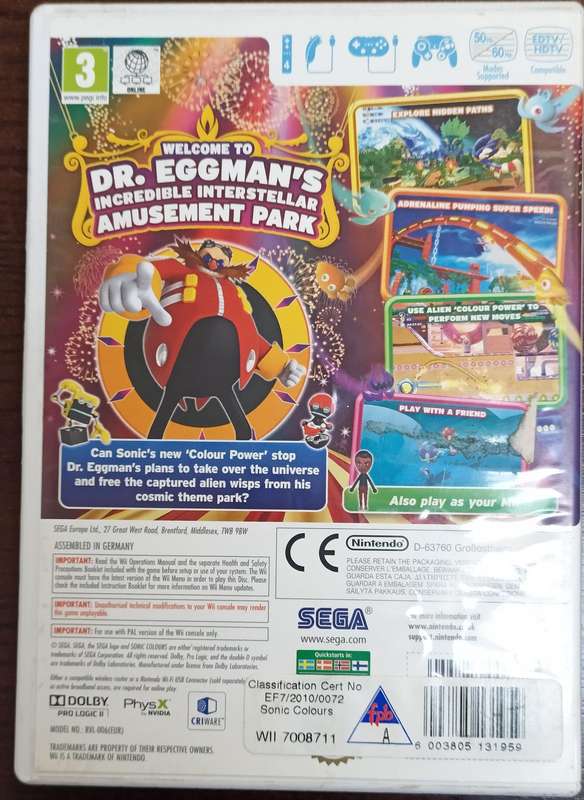 Sonic Colours for Nintendo Wii PAL CIB