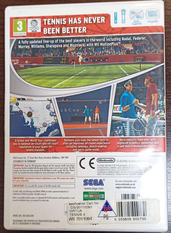 Virtua Tennis 4 for Wii - PAL CIB Mint