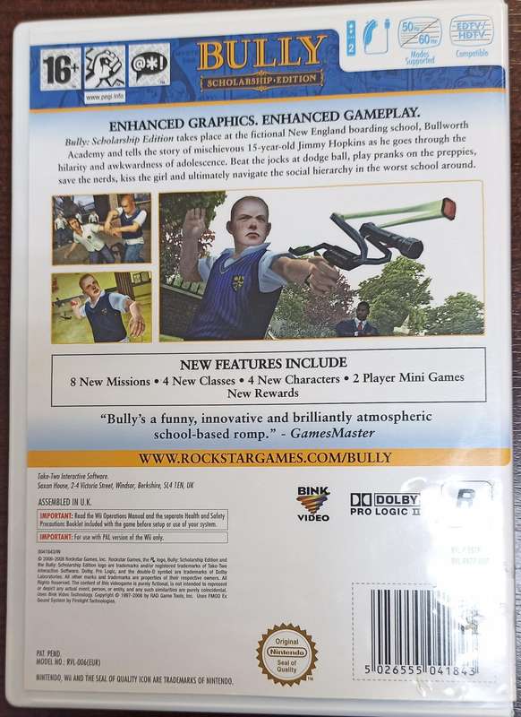 Bully Scholarship Edition for Nintendo Wii - PAL CIB Mint New