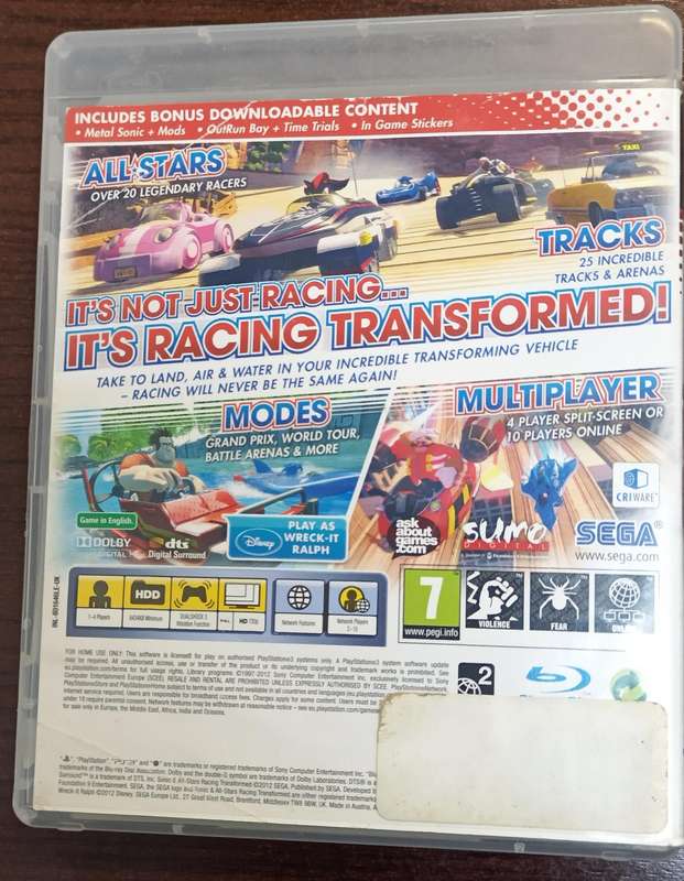 Sonic & All-stars Racing Transformed for PS3 (CIB)