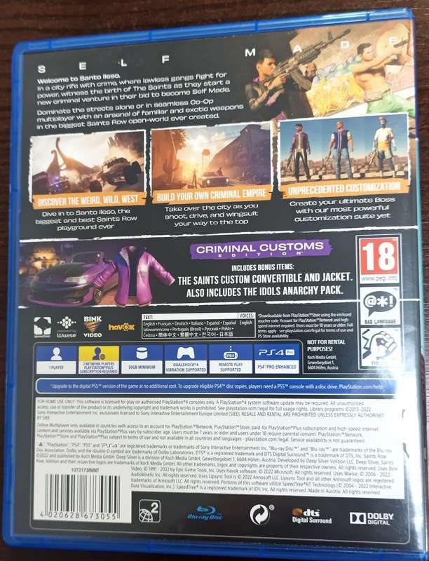 Saints Row for PS4 Criminal Customs Edition (CIB)