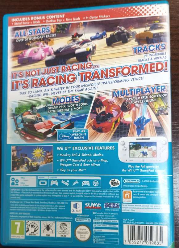 Sonic and All-stars Racing Transformed for the Wii U PAL CIB