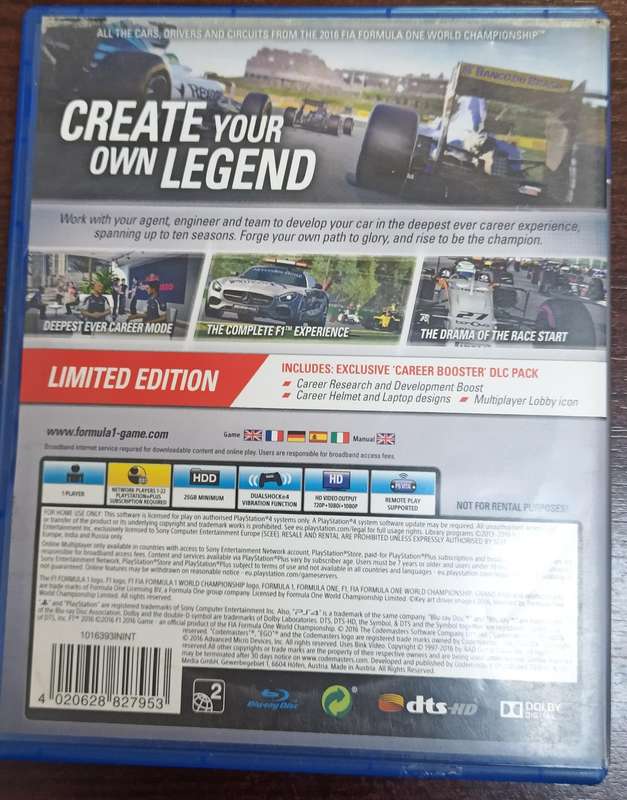 F1 2016 Limited Edition for PS4 (CIB)
