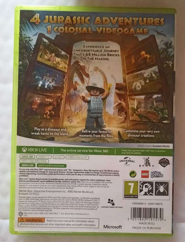 Lego Jurassic World for Xbox 360 (PAL, CIB, Mint)