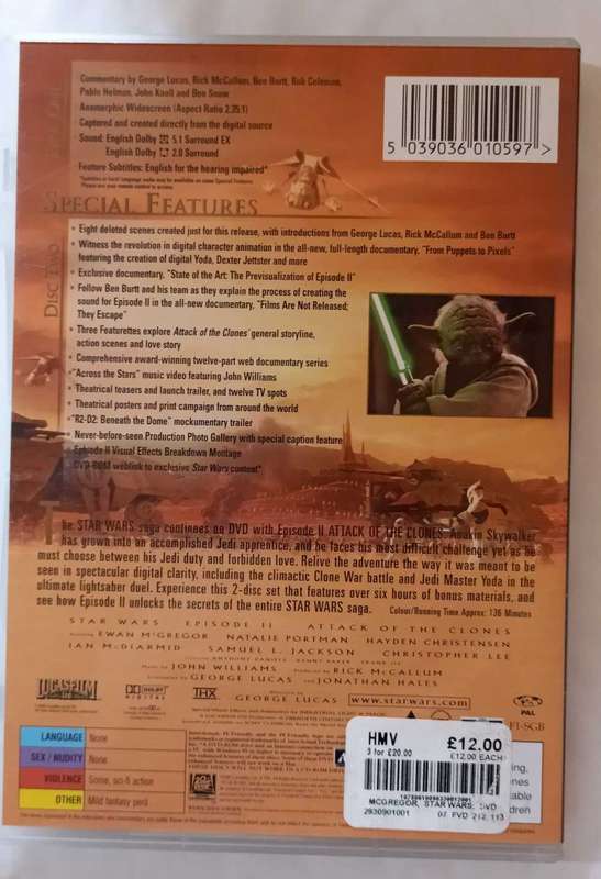 Star Wars Attack of the Clones (2 disc DVD set)