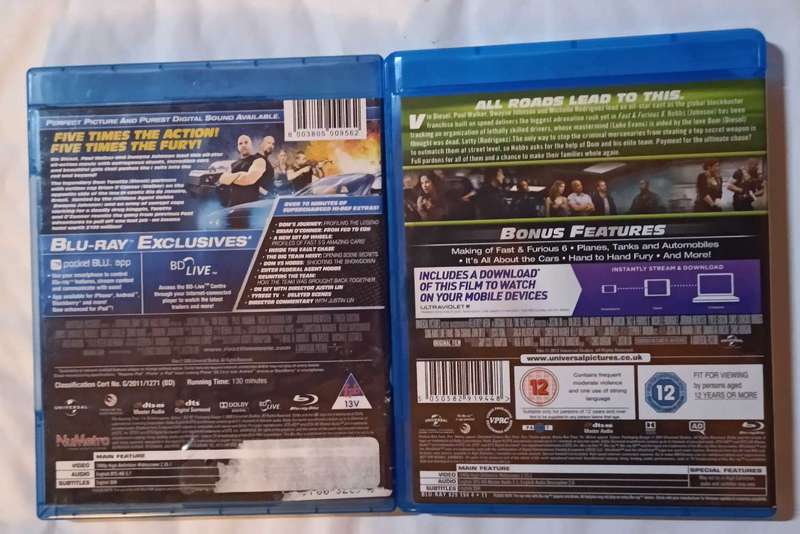 Fast and Furious 5, 6 and 7 on Blu-ray