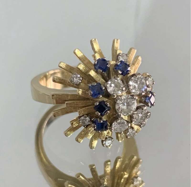 18ct Yellow and White Gold Vintage Cluster Design Ring