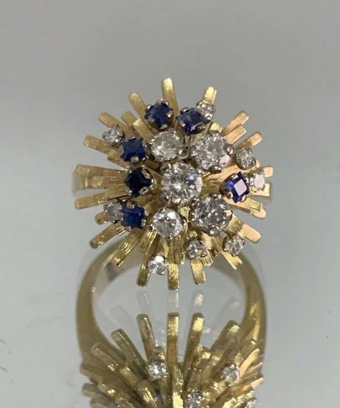 18ct Yellow and White Gold Vintage Cluster Design Ring