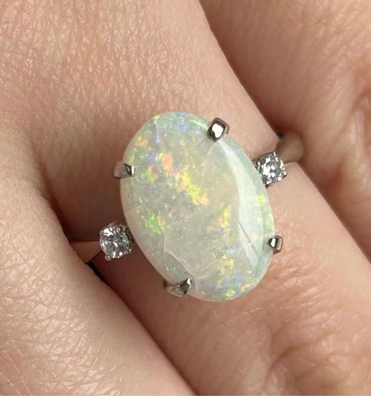 18ct White Gold Opal and Diamond Dress Ring