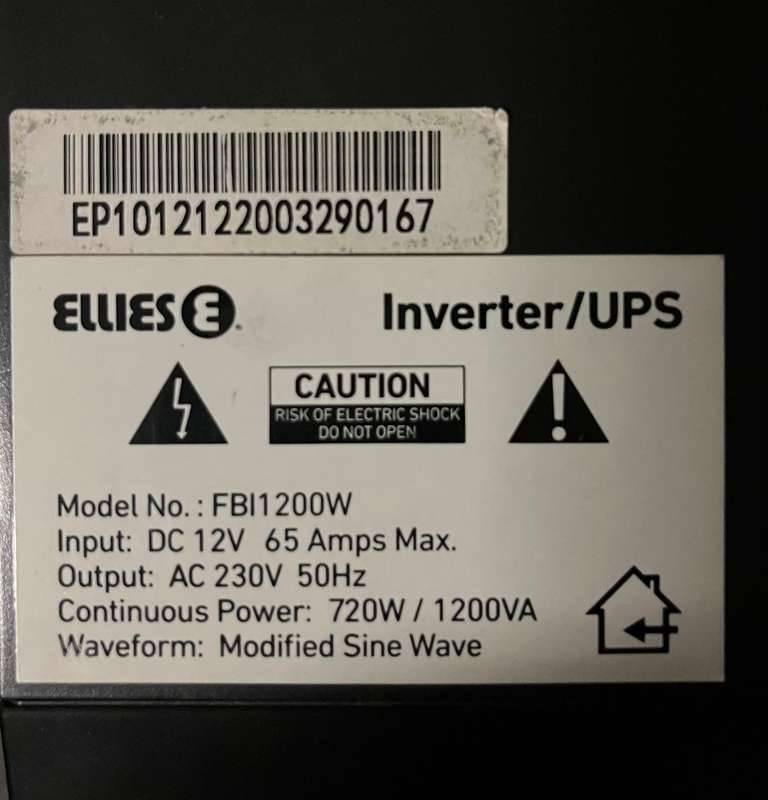 Ellies 720W 1200VA Inverter / Uninterruptible Power Supply (UPS) with trolley