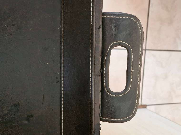 VINTAGE 2 tier Leather clad stand with Fleurs de Toulouse inscription !