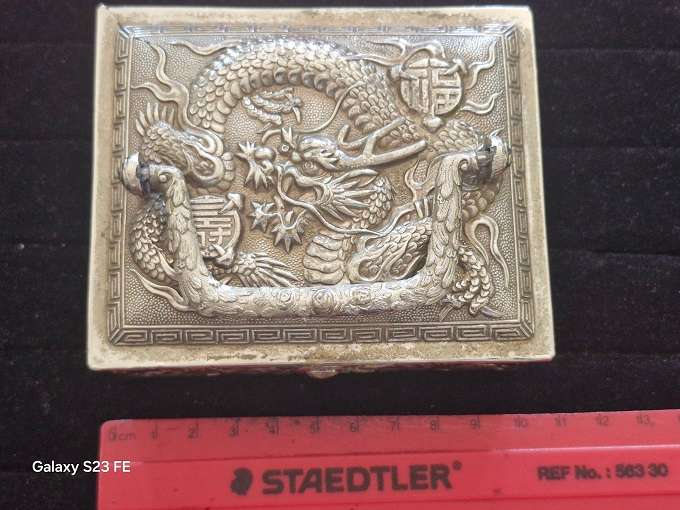 Vintage Japanese Trinket Box with Dragon Motive, circa 1920