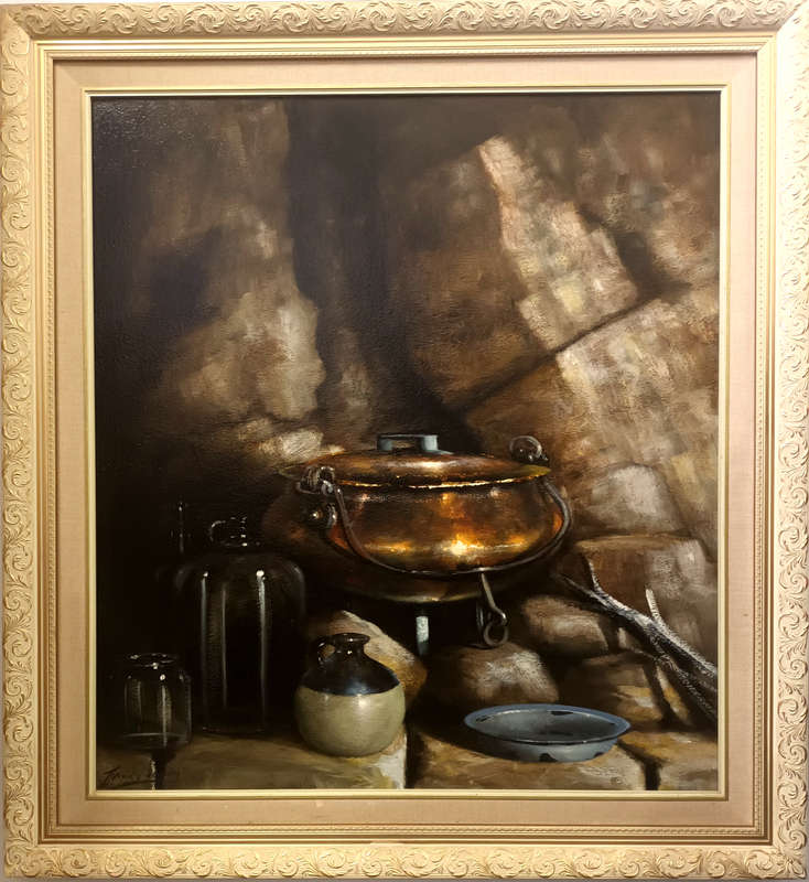 Denzil Herring Large Oil Painting - Still Life With Copper Pot