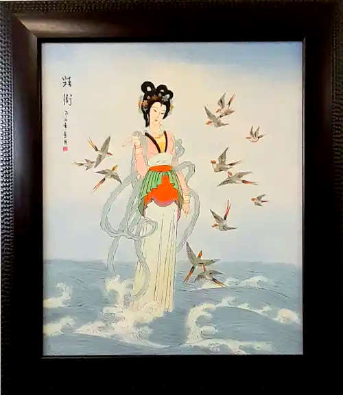framed Asian Goddess oil painting