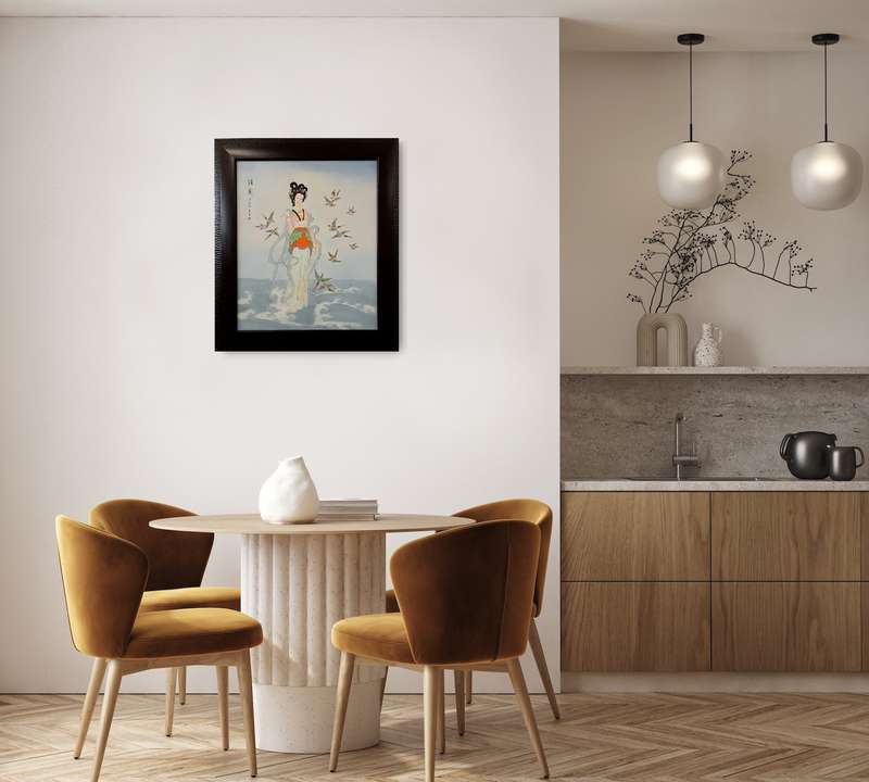 framed Asian Goddess oil painting