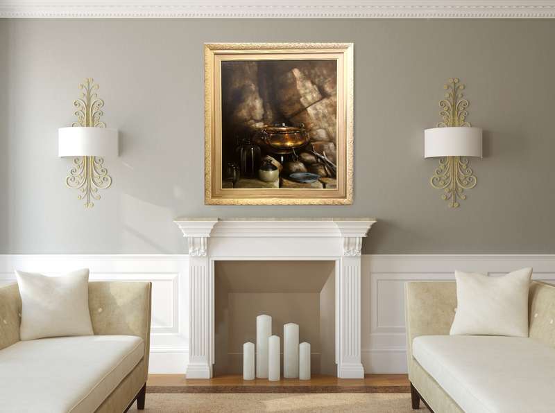 Denzil Herring Large Oil Painting - Still Life With Copper Pot