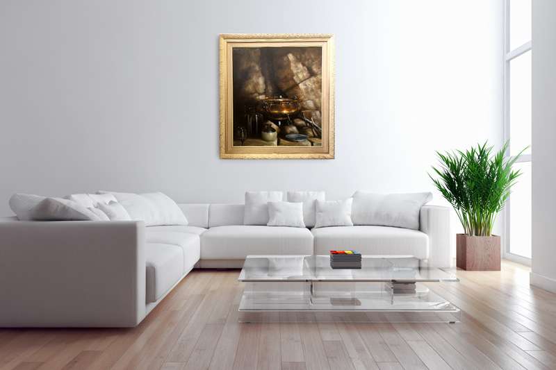 Denzil Herring Large Oil Painting - Still Life With Copper Pot