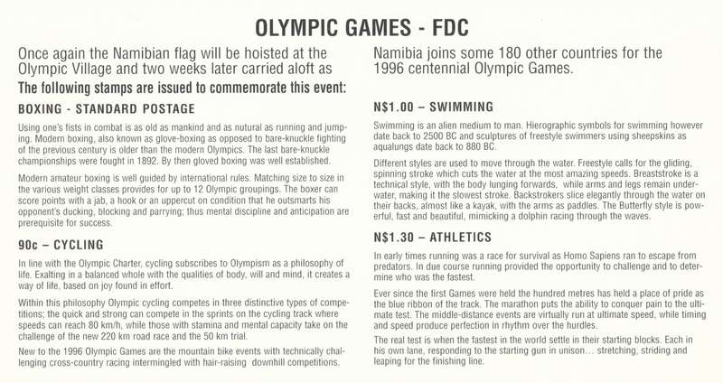 NAM 1996-06-27 Olympic Games Atlanta 1996 FDC 2.16 [SACC R12]