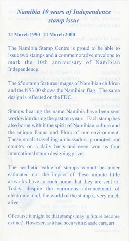 NAM 2000-03-21 10th Anniversary of Independence FDC 3.22 (4 000) [SACC R55]